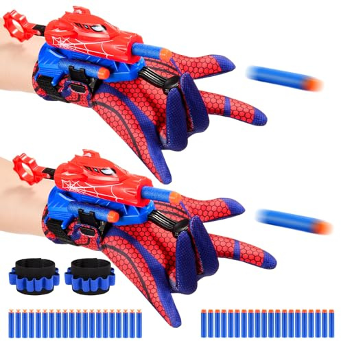Excitobo 2 Sets Superhero Web Shooters for Kids Age 8-12, Adjustable Wrist Launcher Slinging Toy Set with 40 Darts,Ideal Birthday for Boys & Girls Imaginative Role-Play Costume Accessory