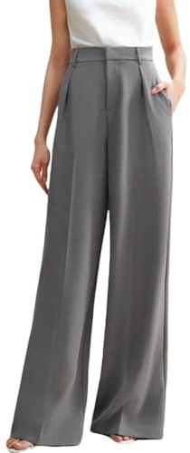 Pantalones Vestir Mujer Anchos Verano Pantalon Oficina Cintura Alta Pierna Recta Pantalones Negocios Casual Palazzo Ligeros y Cómodos,Gris 2,S