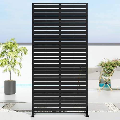 Casaphoria Metal Privacy Screen Outdoor, 72 H x 35 W Freestanding Decorative Privacy Screen for Patio Deck Balcony Garden with Stable Base, Black-Louvered