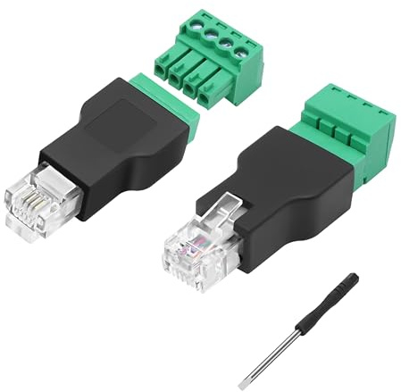 MEIRIYFA RJ11 Male Solderless Connector to 4 Pin Screw Terminal Adapter, RJ11 6P4C Male to Block Connector Splitter Shield Plug with Screwdriver for Telephone CCTV Cords Extender - 2PCS