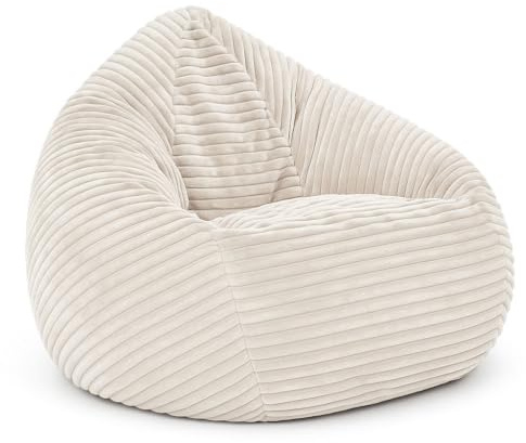 PATCH HOME Cordino Drop sittsäck av brett cord – golvmatta med EPS-fyllning – bekväm loungefåtölj för vuxna och barn – 2 storlekar – snygg manchestersittsäck med dragkedja (grädde, XL)