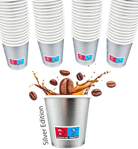 SWEEPING, 1000 vasos de café desechables, tazas de café de papel de 75 ml – Silver Edition – Vasos de café desechables para una experiencia elegante