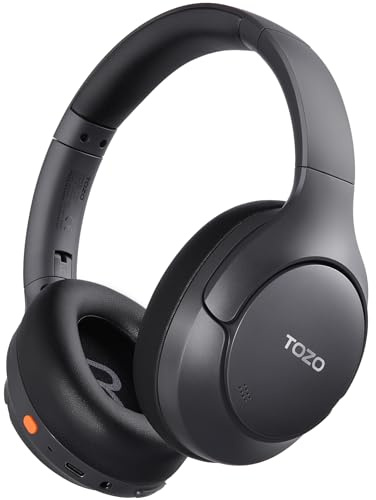 TOZO HT3 Hybrid Noise Cancelling Headphones, 90H Battery Life Wireless Over Ear Bluetooth 6.0 Foldable Headset, AI Voice Assistant with 5 Mics, Connect 2 Devices and Hi-Res Sound, 32 EQ Audio Presets