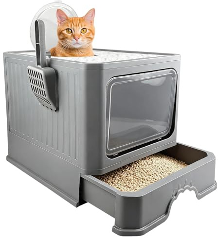 Ravytha Arenero Cerrado Gato Cubierto, Mueble Arenero Gatos Bandeja, Cagadero, Caja de Arena, Bandeja, WC, Cat Litter Tray Large, con Pala, para Gatos Grandes