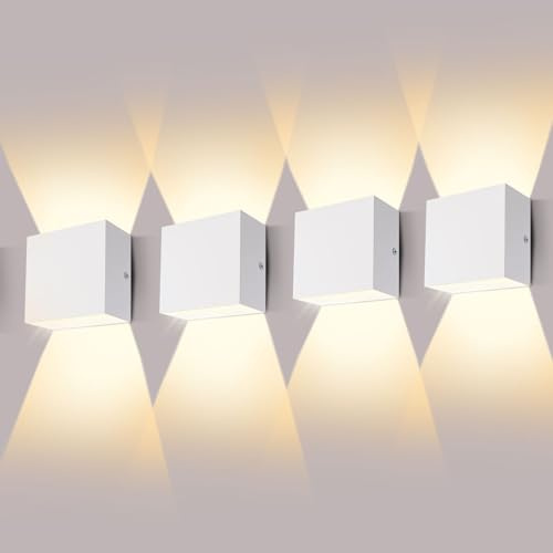 CHEVVY 4 Stück LED Wandleuchte Innen Weiße 7W Moderne LED Wandleuchte Up and Down Leuchten Aussen Aluminium Flurlampen Warmes Weiß 3000K Wandlampen