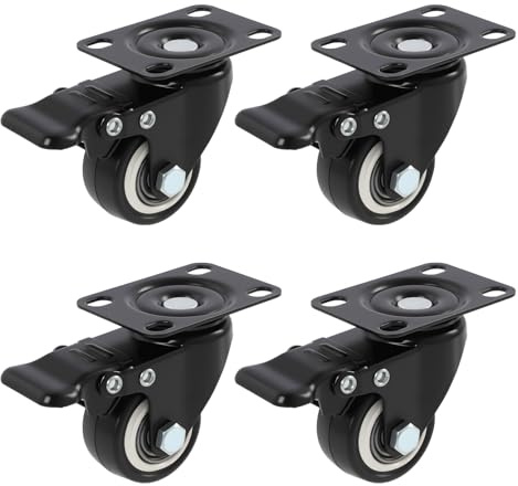 4 Pezzi Ruote per Mobili Piccole 40 mm con Freno, Ruote Girevoli Silenziose in Gomma per Carichi Pesanti fino a 135 kg, Ruote per Tavoli, Banchi da Lavoro e Armadi