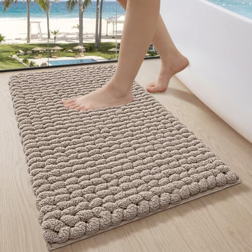 LUMI Badrumsmatta I Chenille, Mjuk, Absorberande, Halkfri, Tjock, Maskintvättbar, Snabbtorkande Badmatta För Dusch, Badkar Och Handfat, Beige, 50 x 80 cm