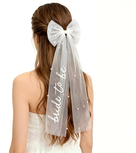 Bride to Be Pearl Wedding Veil with Clip - Adjustable Bridal Headpiece for Hen Party, Bachelorette - 45cm White Lace Veil for Women
