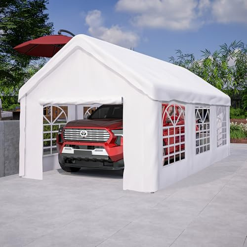 Carport tältgarage 3 x 6 m – garagetält vintersäkert med upprullningsdörr och robust stålkonstruktion för bil och SUV, avtagbara sidoväggar – perfekt som förvaringstält och biltält för terrass, gård