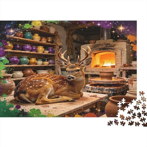 Atelier de Poterie Cerf Puzzle 1000 Pièces Papier pour Adultes Studio Céramique Jeu de Puzzle Détente Décoration Cadeau 52x38cm/1000pcs