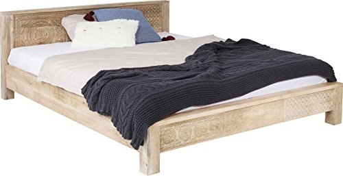 Kare Design Cama madera Puro, 160x200cm, marron claro, dormitorio, mango de madera maciza lacado