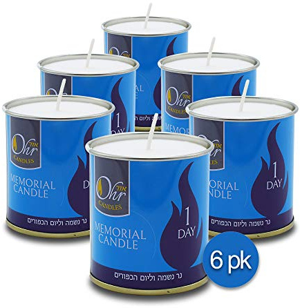 Lot de 6 bougies Yahrzeit 1 jour – 24 heures Kosher Yahrtzeit Memorial et Yom Kippour bougie dans un porte-gobelet