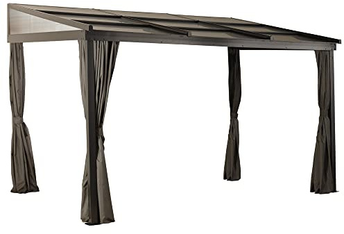 Sojag Budapest 1012 | Aluminium Terrassenüberdachung 3x4 m | Bronze | Verstellbare Dachplatten aus ACP & Doppelstegplatten | Mit Moskitonetz & Vorhängen | Ganzjährig wetterfest