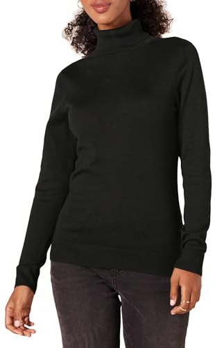 Amazon Essentials Jersey de Cuello Vuelto, Manga Larga, Ligero y de Ajuste Clásico (Disponible en Tallas Grandes) Mujer, Negro, XXL