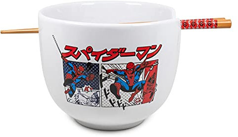 Spider-Man Marvel Japanese Dinnerware Set | 20-Ounce Ramen Bowl, Chopsticks