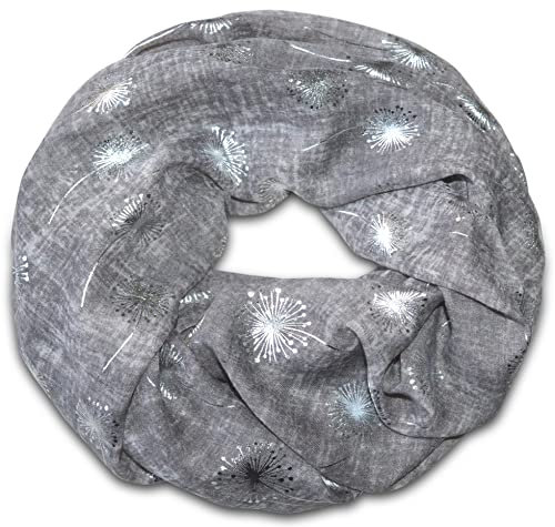 thb Richter Loopschal Rundschal mit Pusteblume Muster Schlauchschal Schals Halstuch Loop Natur Pusteblumen Blumen Print Aufdruck (Meliert-Charcoal)