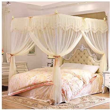 ZYYWX Betthimmel 4-beiniges Prinzessinnen-Windmoskitonetz, Wind- Und Staubdichter Bodentiefer Betthimmel, Mit Halterung Für Einfache Installation (Color : A2, Size : 180x220x200cm)