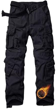 GSGGIG Men's Fleece Lined Hiking Pants Camo Tactical Ski Pants Ripstop Winter Outdoor Work Cargo Pants with 8 Pockets JR55 Black 38