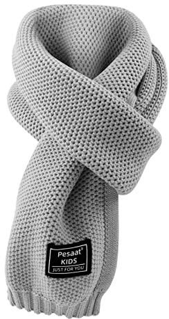 PESAAT Kids Winter Infinity Scarf Knit Toddler Boys Girls Scarves Cotton Outdoor Neck Warmer for Children 3-15 Years (Light Gray)