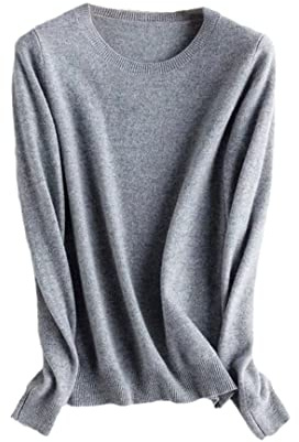 Pull tricoté en laine cachemire pour femme - Pull à col rond - Pull basique chaud, gris, M