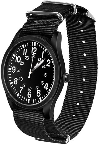 Vicloon Mens Watch, Military Watch, Analogue Quartz Watch Glow in The Dark Watches Field Outdoor Sport Mens Wristwatch for Nylon Strap Army Tactical Sports Minimalist Watches (Black)