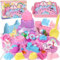 Unicorn Sensory Bin for Kids Girls 3+, Unicorn Toys Play Sand Art Kit Sandbox & 900g Color Magic Sand Toys & Unicorn Figures & Castle Mould & Beach Toy, Birthday Gift for Girl Toddler Ages 3 4 5 6 7 8