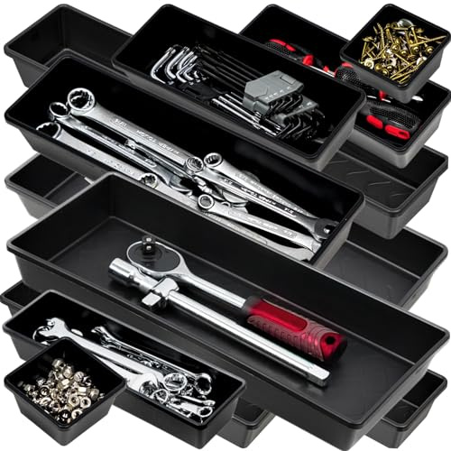 ONREVA Tool Box Organizer Tray Divider Set, Extra Large Toolbox Trays, Tool Box Organizers and Storage Kit, Rolling Tool Chest Drawer Bins, Hardware Screwdrivers Pliers Organization, 12pcs