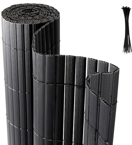 Yakimz Estera Protectora de PVC, Cañizo de PVC, Resistente a la Intemperie, protección Visual el Viento, Refuerzo de 3 Peso, Valla para jardín, balcón, terraza, con Corbatas (140 x 300cm, Antracita)