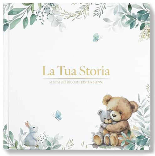 Wellode Album Nascita Bambino Bambina con 76 Pagine e Adesivi Oro - Libro Nascita Bimbo/a - Album Ricordi Neonato - Ideale per Regalo Nascita Neonati e Baby Shower, Genere Neutro