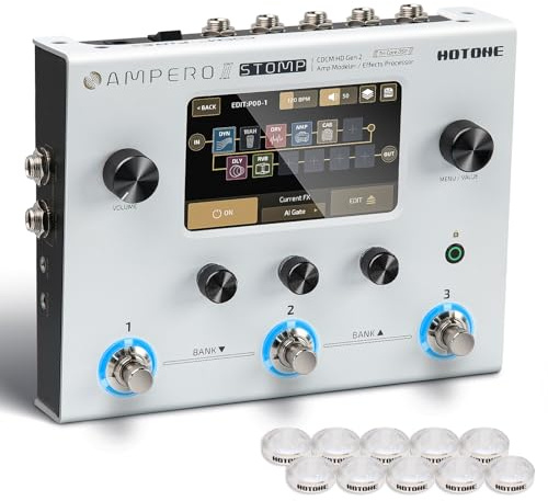 HOTONE Procesador multiefectos para guitarra, pedal de efectos múltiples, pantalla táctil, modelado de amplificadores de guitarra, bajo, gabinetes, simulación, procesador multi FX (incluye 10 piezas