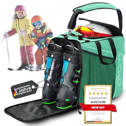 Otaro Skischuhtasche Kinder mit Helmfach (Kinder | 27 L | Mintgrün) Premium Skitasche für Skischuhe | Auch als Schlittschuhtasche oder Inlinertasche | Ski Tasche, Skisack Set, Skischuhtaschen