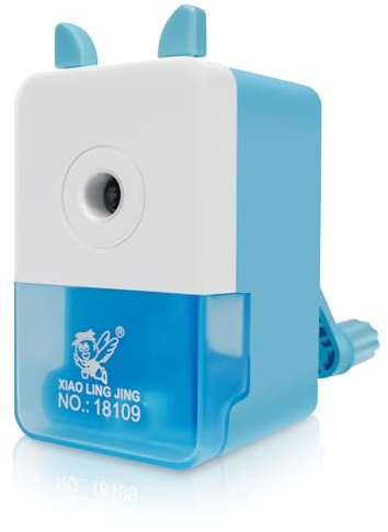 Axinost sacapuntas de manivela,sacapuntas manual,Sacapuntas de Escritorio, Es adecuado para estudiantes y trabajadores de oficina,azul y blanco,rosa y blanco (azul y blanco)
