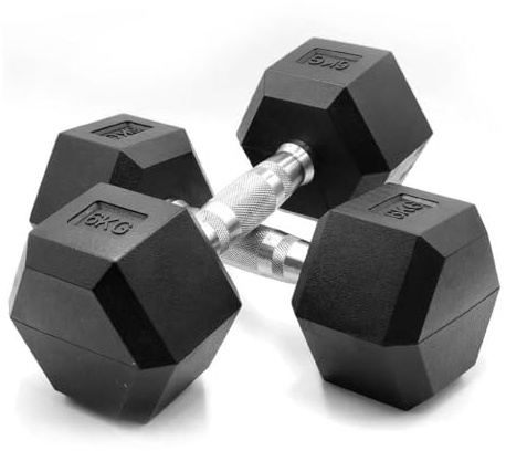 AemaSport Mancuernas Hexagonales por Pares de 1kg hasta 50kg - 2x Pesas y Mancuernas Negras Antideslizantes - Entrenamiento en Casa y Gimnasio (2 uds. de 9kg. cada una).