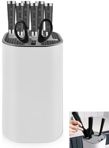 Bloc à couteaux universel sans couteaux, noir, avec 21 fentes et design de drainage, support de bloc à couteaux carré moderne, porte-couteaux non équipé pour tous les couteaux de cuisine, ciseaux