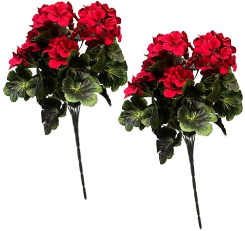 SMELEYOU Konstgjorda pelargon 2 st 45 cm 9 huvuden pelargon konstgjorda blommor realistiska levande blekningsbeständiga falska blommor för bröllop hem fest dekor röd