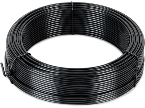 Flandria Filo di tensione 2,4 mm x 50 m, filo metallico rivestito in PVC nero per fissaggio, riparazione recinzione, rete metallica