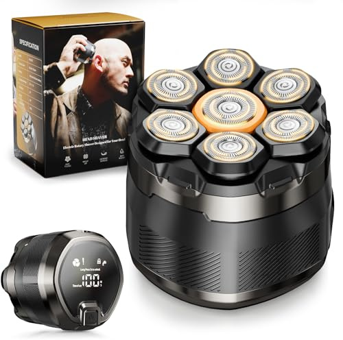 Dyoonoer 7D Electric Head Shavers for Men - Cordless Waterproof Rotary Razor Head Shavers for Bald Head with LED Display, Wet/Dry Use - Ideal for Travel, Sensitive Skin & Idea Gifts
