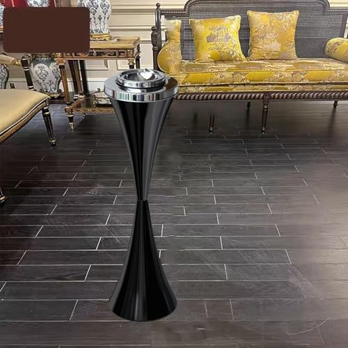 Posacenere da terra con coperchio, in acciaio inox, moderno, autopulente, alto 23,5 cm, antivento, per patio e giardino, per interni ed esterni (nero)