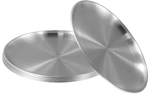Daelesr 6 Pcs Piatti Piani, Piatto Pizza in Acciaio Inox 304 26cm, Fondo Piatto Ispessito, Piatti da Campeggio Riutilizzabili e Infrangibili, per Outdoor e Casa
