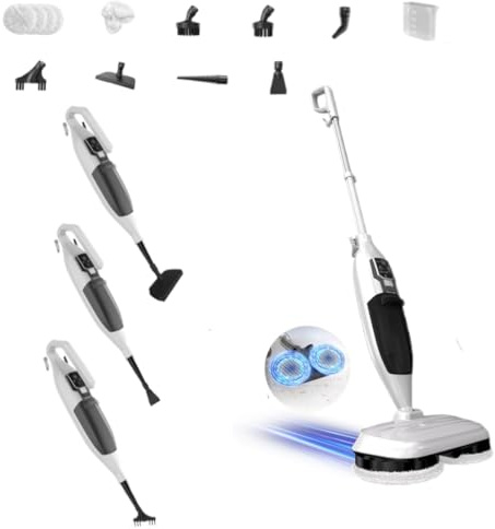 PUREBEAR Fregona a Vapor 2 en 1, Limpiador de Vapor con Limpiador Portátil, 3 Niveles de Vapor, 4 Paños de Repuesto, Multiusos para Suelos Duros, Baldosas, Ventanas y Ropa