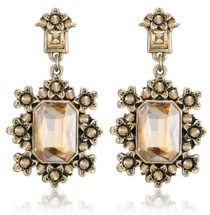EVER FAITH Boucles d'oreilles vintage à fleurs victoriennes en strass - Art déco - Cristal carré - Bijou fantaisie pirate pour femme - Style antique