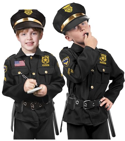 Kangaroo Police Costume for Kids 12 Pcs Set Boys Police Officer Costume with Hat, Badge, Vest, Handcuffs & Accessories – Kids Dress up & Role Play Cop Outfit for Easter & Halloween Party Events