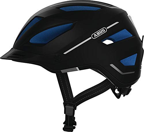 ABUS Stadthelm Pedelec 2.0 - Fahrradhelm mit Rücklicht und Regenhaube - für den Stadtverkehr - für Damen und Herren - Schwarz/Blau, Größe M