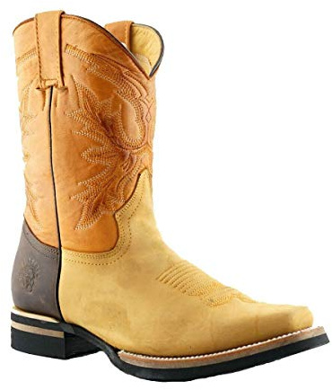 Grinders El Paso Botas Unisex de Media Pantorrilla de Cuero Marrón Canela Estilo Vaquero 7