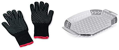 Weber Premium Gloves, Size L/XL, black, heat resistant & Premium grilling basket, Large, stainless steel, Mixed