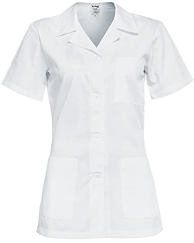 B-well Gabi Casacca Donna Lavoro Camice Medico Infermiere Con Bottoni Divisa a Manica Corta Scollo V Bianco M