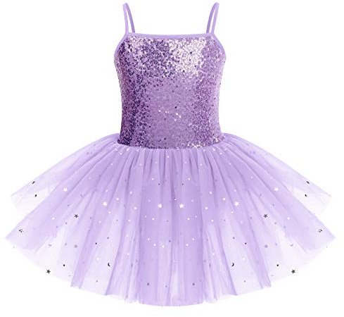 IWEMEK Body per ragazze con paillettes Tutu Abito da balletto senza maniche con cinturino per spaghetti Pattinaggio Ginnastica Abbigliamento da ballo per bambini Fairy Swan Abiti da ballo Performance
