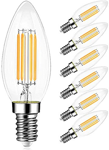 EXTRASTAR Bombilla Led de filamentos vintage E14(Casquillo Fino) - 750 Lúmenes - 2700K luz calida 6W paquete，No Regulable - 6 unidades