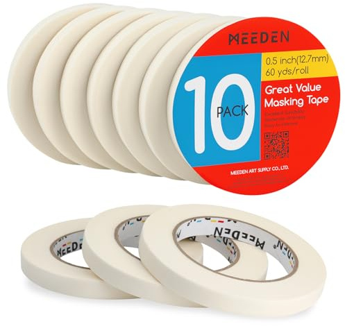 MEEDEN Confezione da 10 nastri per artisti, 1,3 cm, con un totale di 550 m, senza acidi, facili da staccare, ideali per dipingere, disegnare, tela, carta, acquerello, olio, acrilico, gouche