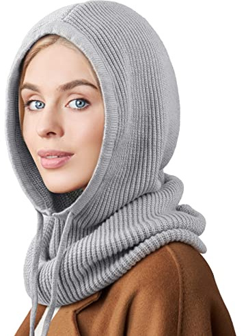 DRESHOW Sombreros de Invierno para Las Mujeres Pasamontañas de Punto Beanie Skull Cap Con Cordón Cálido Sombrero con Capucha Bufanda